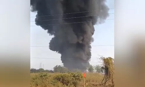 Fire Breaks Out at L&T Stock Point Near Amaravati Fire Breaks Out at L&T Stock Point Near Amaravati
