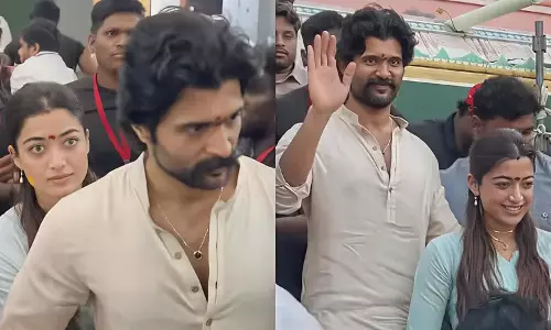 Vijay Deverakonda, Rashmika Mobbed by Fans During Temple Visit in Anantapur
