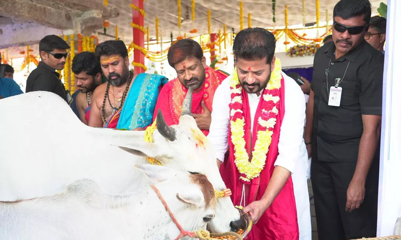 Revanth Reddy Lays Foundation Stone for Sri Omkareshwara Temple Revanth Reddy Lays Foundation Stone for Sri Omkareshwara Temple