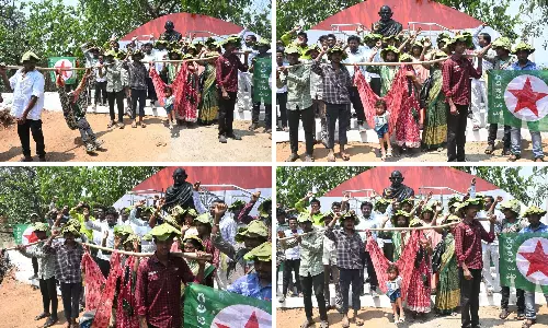 Adivasi Protest in Vizag For 4-Km Road in ASR District Adivasi Protest in Vizag For 4-Km Road in ASR District