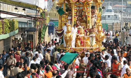Golden Chariot Procession Marks Second Day Of Vasanthotsavam In Tirumala