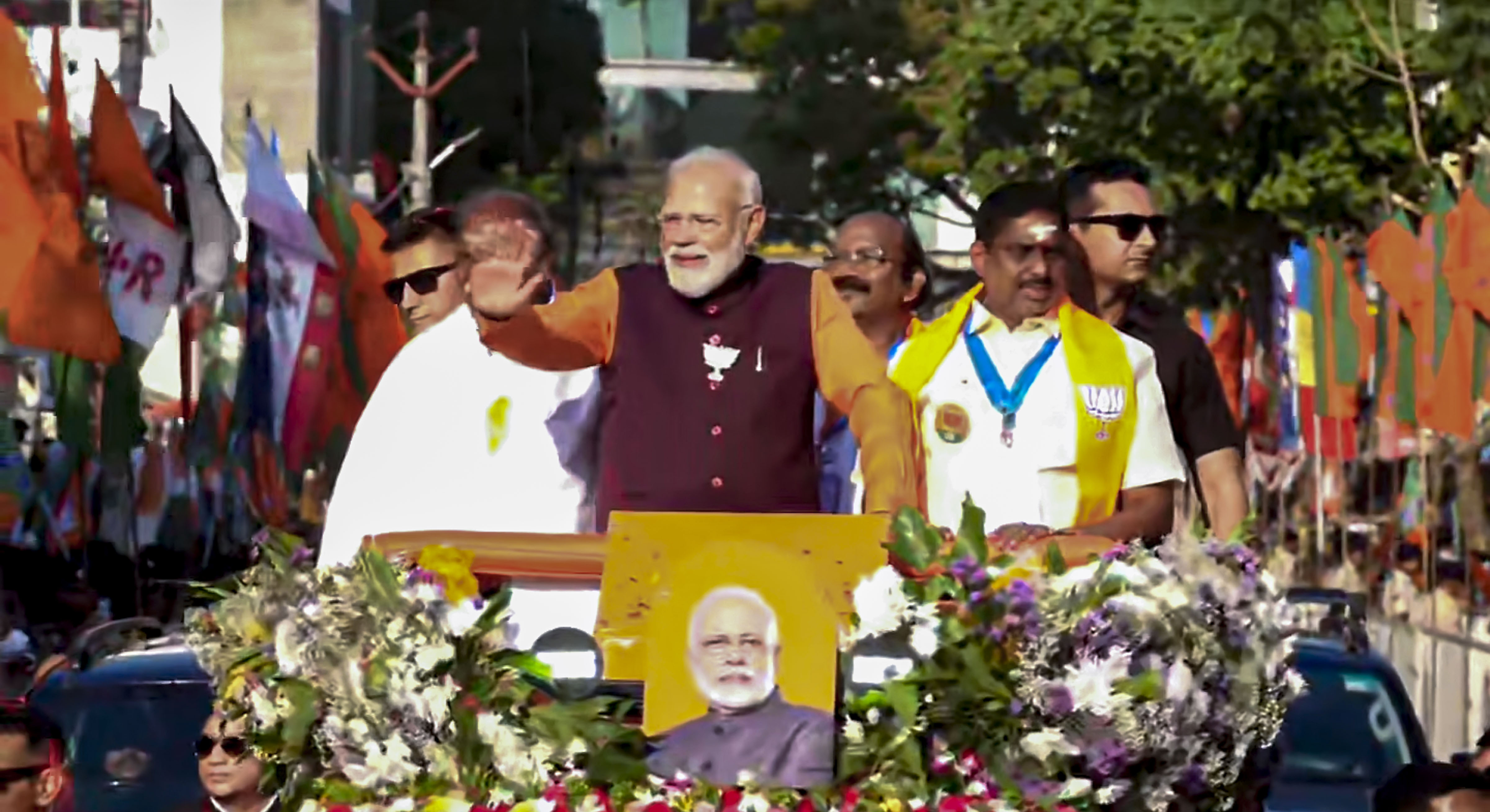 PM Modi Arrives In Puducherry, BJP Workers Give Rousing Welcome