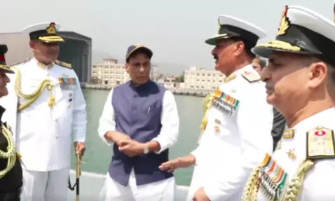 Rajnath Singh Inspects INS Taragiri In Visakhapatnam