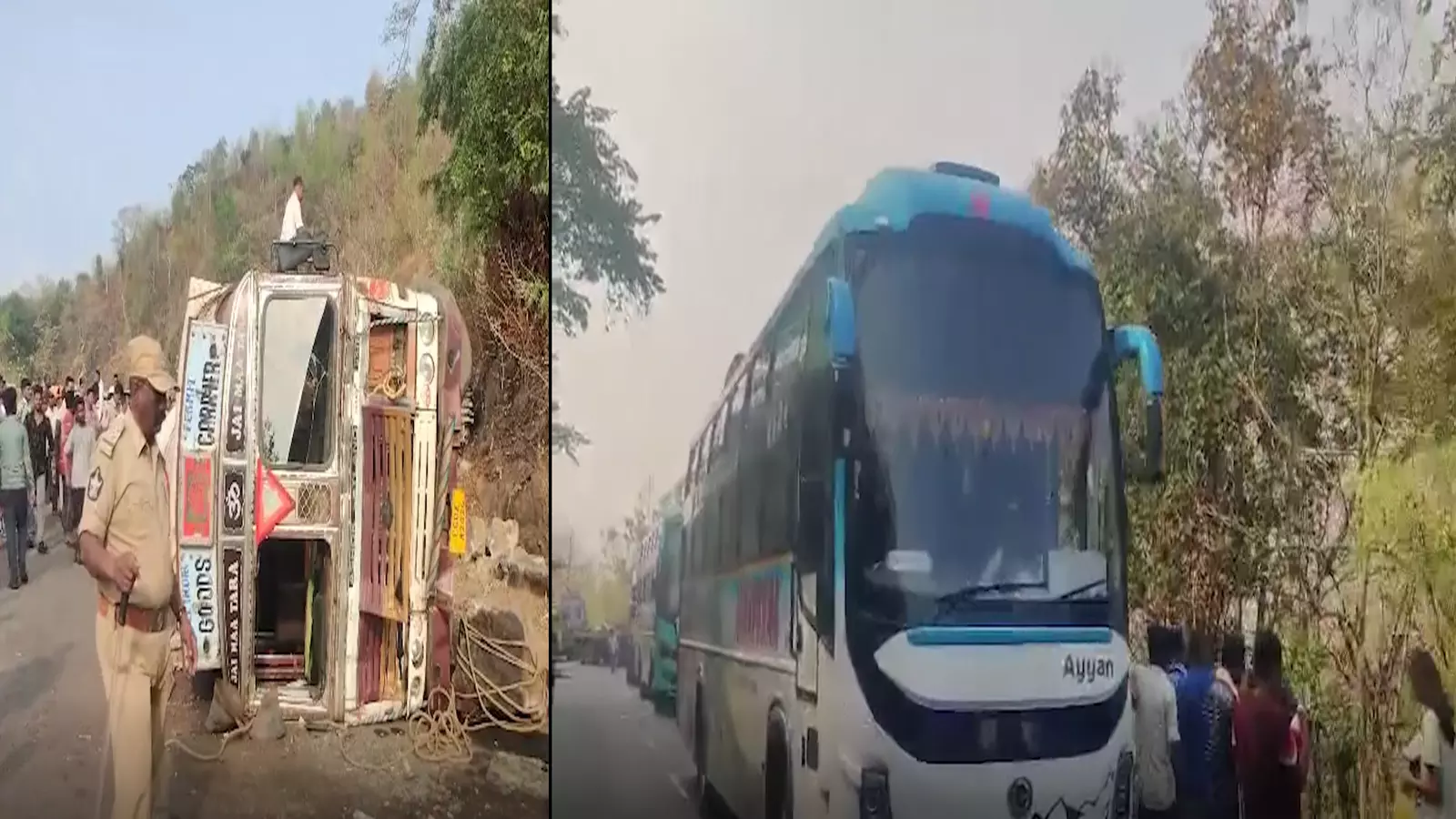 Rice Truck Overturns At AP - Odisha Ghat Road, Triggers 10 Km Traffic Jam Rice Truck Overturns At AP - Odisha Ghat Road, Triggers 10 Km Traffic Jam