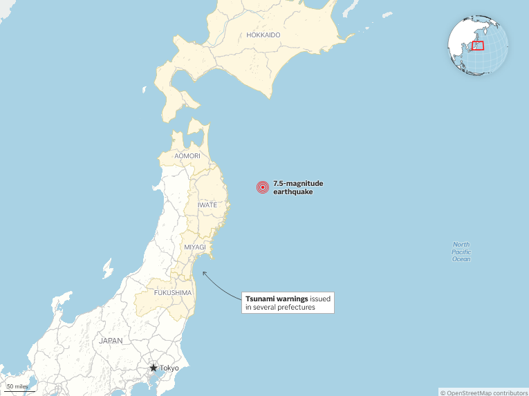 Powerful 7.5-Magnitude Earthquake Strikes Off Japan, Tsunami Alert Issued