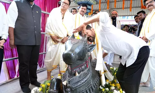 CM Revanth Performs Bhoomi Puja for Kaleshwaram Temple Development Works CM Revanth Performs Bhoomi Puja for Kaleshwaram Temple Development Works