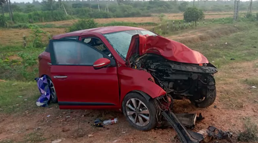 Three Killed as Car Crashes into Signboard Near Veeravalli Toll Plaza