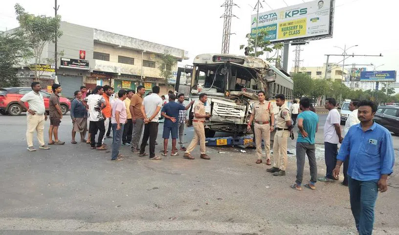 Several Injured as RTC Bus Hits Truck in Karimnagar