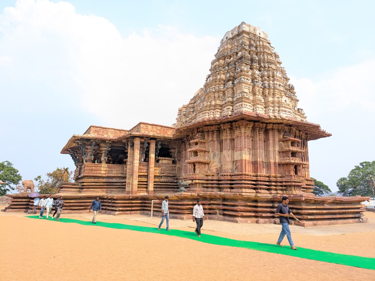 Ramappa Temple Lays Green Mats To Ease Pilgrims’ Walk In Heat