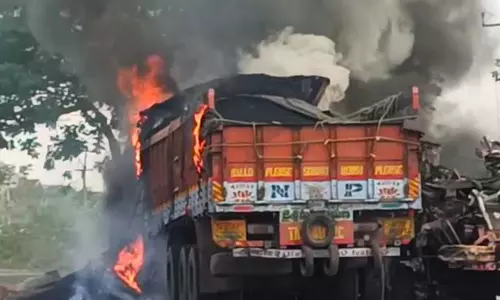 Khammam: Two Drivers Burnt Alive in Road Accident