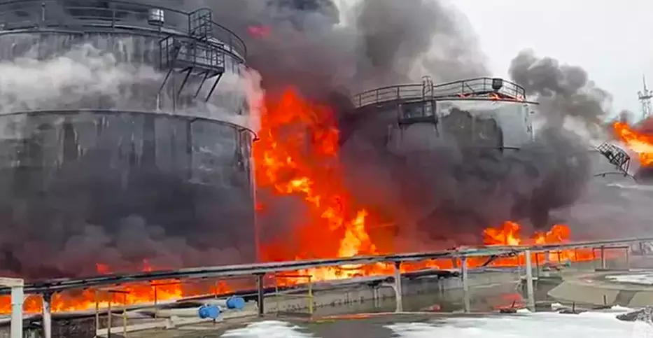 Fire Reported at Russian Oil Depot After Ukrainian Drone Strike Fire Reported at Russian Oil Depot After Ukrainian Drone Strike