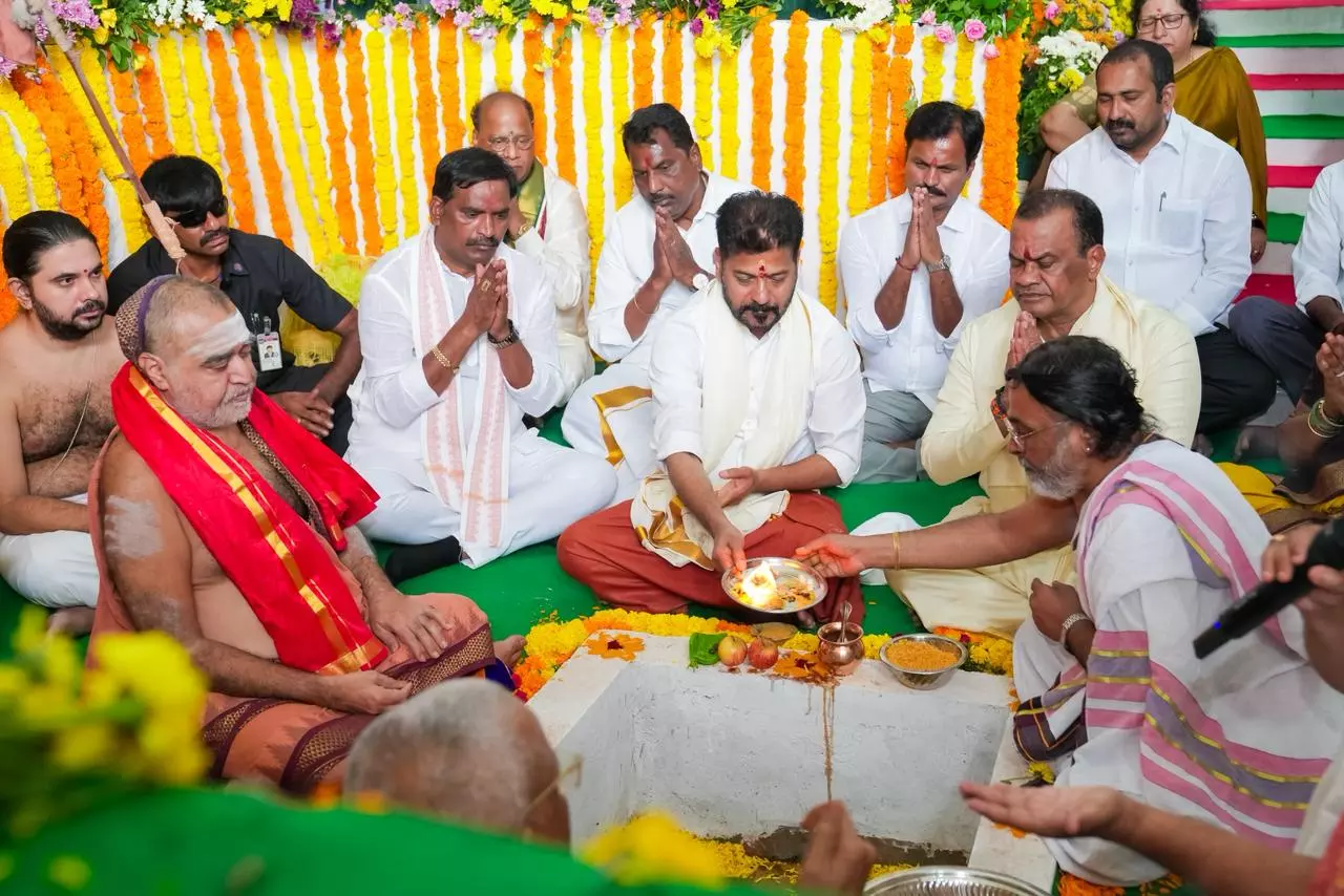 Revanth Reddy Lays Foundation Stone for Rs.99.55 Cr Works at Yadagirigutta Temple Revanth Reddy Lays Foundation Stone for Rs.99.55 Cr Works at Yadagirigutta Temple