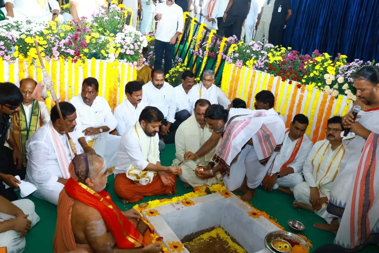 Revanth Launches Vedic School, Mandapam Works at Yadagirigutta Revanth Launches Vedic School, Mandapam Works at Yadagirigutta