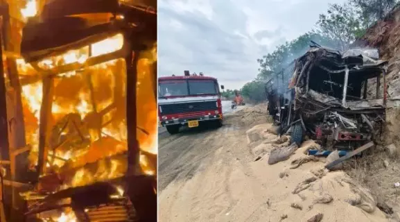 Truck Driver Burnt Alive in Collision on NH-44 Near Penukonda Truck Driver Burnt Alive in Collision on NH-44 Near Penukonda