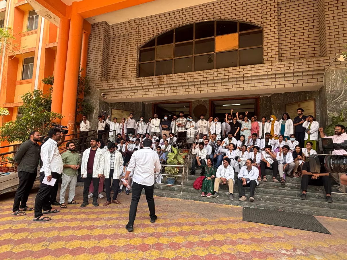 Gandhi Hospital Junior Doctors Protest After Assault Allegation Gandhi Hospital Junior Doctors Protest After Assault Allegation