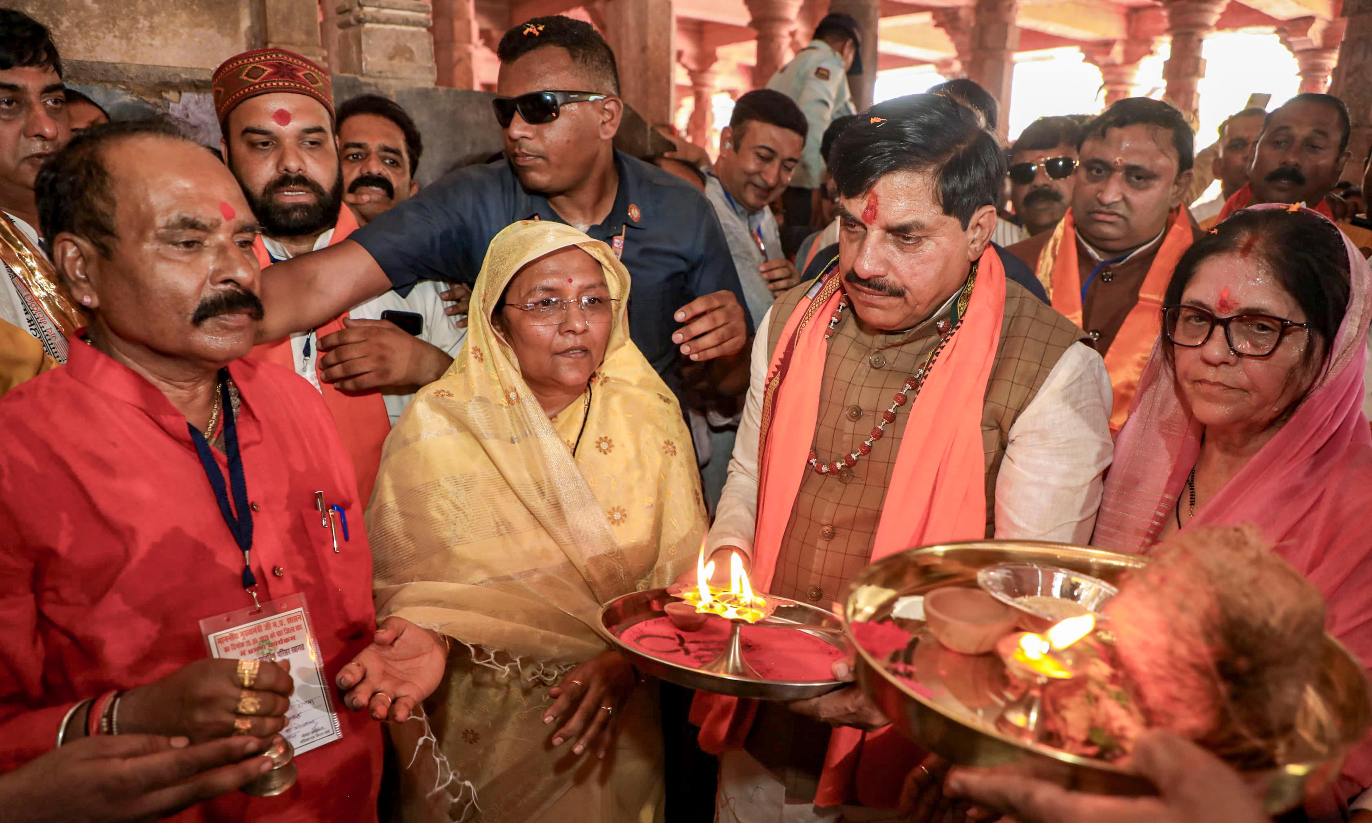MP CM Mohan Yadav Performs Special Puja at Bhojshala After High Court Temple Order