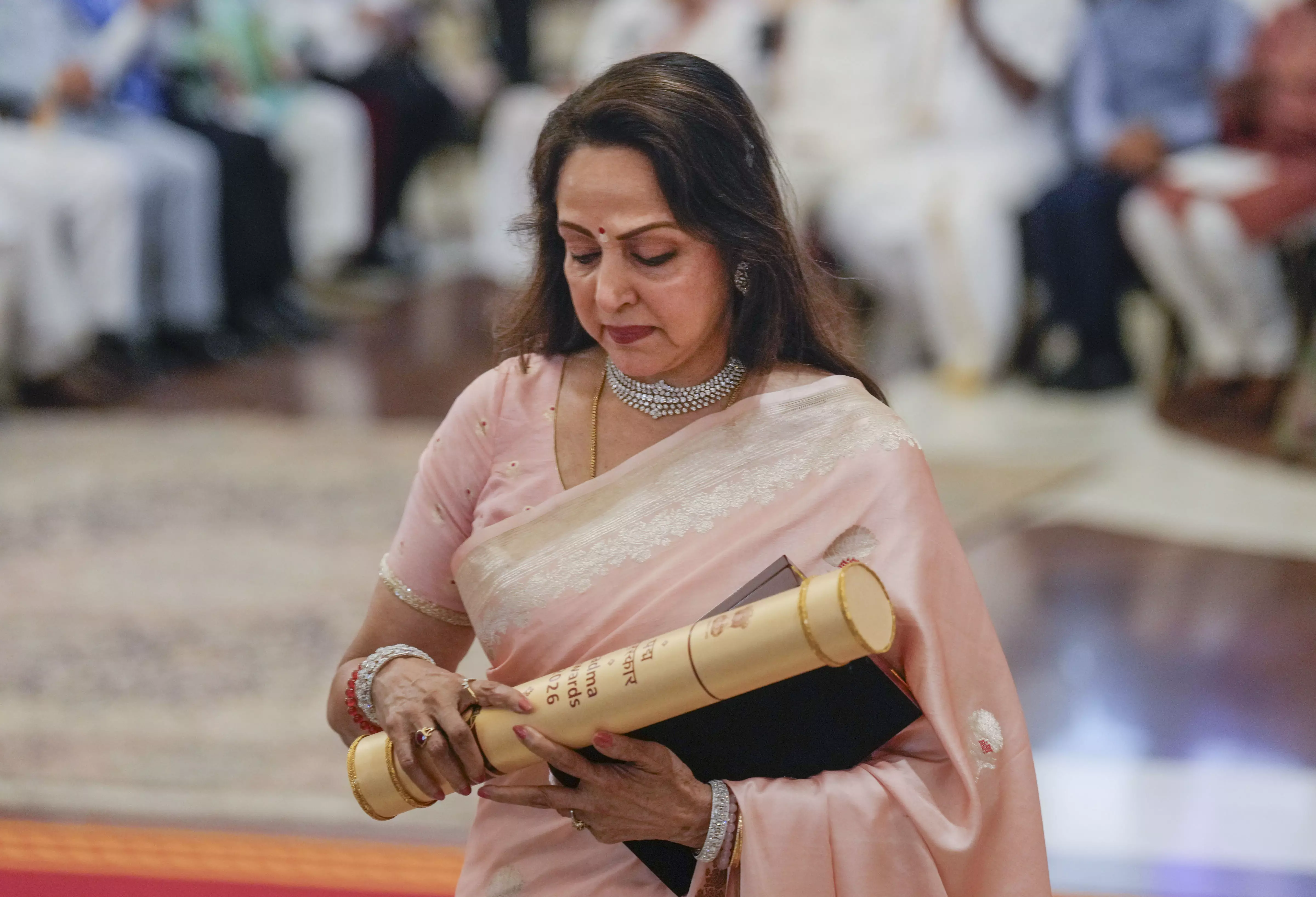 Esha Deol Gets Emotional as Hema Malini Accepts Dharmendras Posthumous Padma Vibhushan Esha Deol Gets Emotional as Hema Malini Accepts Dharmendras Posthumous Padma Vibhushan