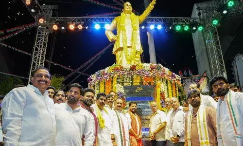 Revanth Unveils NTR Statue, Says Cong. Govt Will Transform Hyd Into a Global City With Future City Project Revanth Unveils NTR Statue, Says Cong. Govt Will Transform Hyd Into a Global City With Future City Project