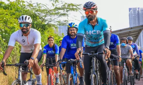 Hyderabad: 250 Cyclists From HCR Form Rs Symbol To Cut On Fuel Use Hyderabad: 250 Cyclists From HCR Form Rs Symbol To Cut On Fuel Use