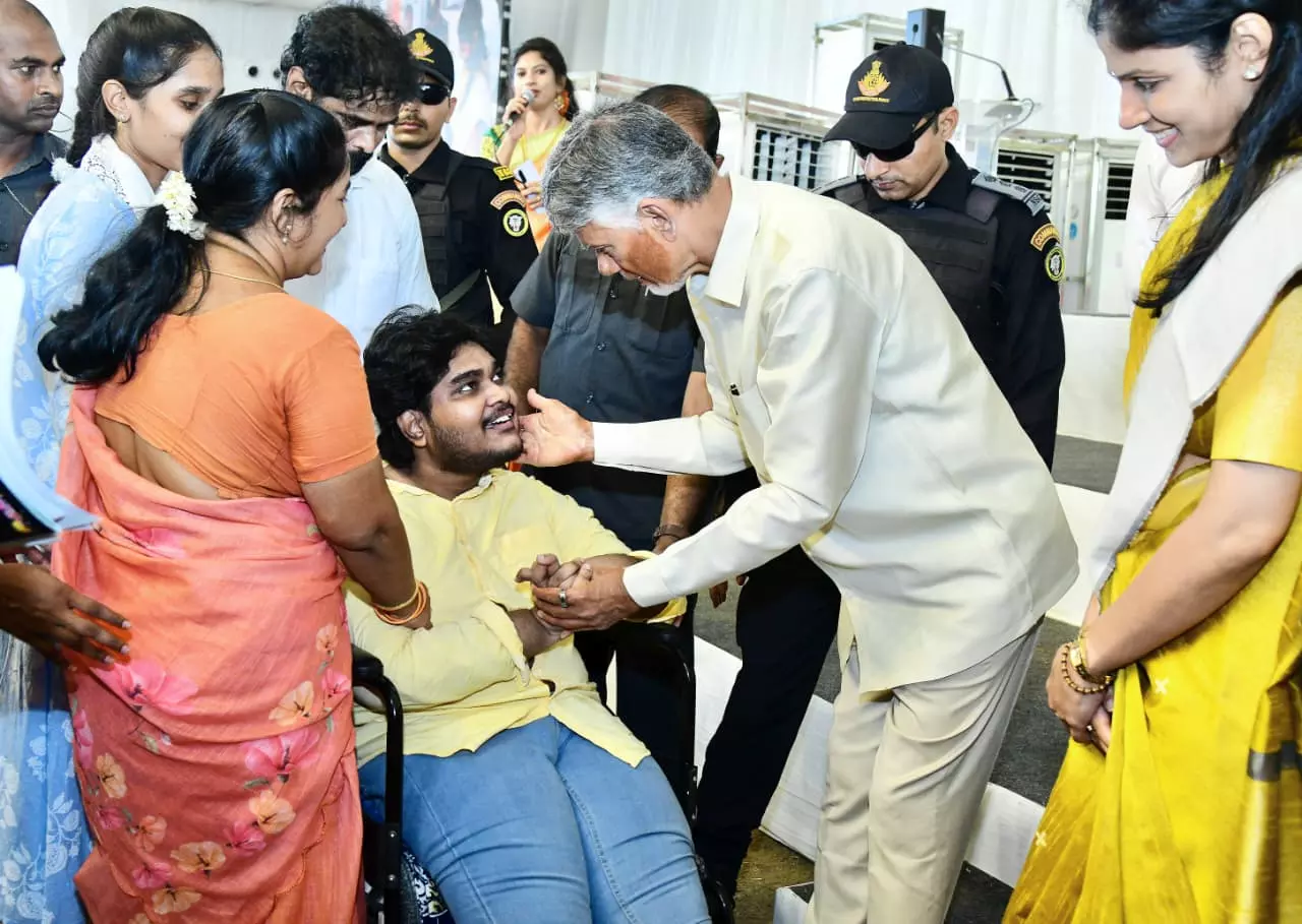 CM Naidu Interacts with Differently-Abled Youth, Reviews Government Stalls in Kakinada CM Naidu Interacts with Differently-Abled Youth, Reviews Government Stalls in Kakinada