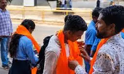 Sri Rama Sene Distributes Saffron Shawls To Students In Bagalkot, Hubballi Sri Rama Sene Distributes Saffron Shawls To Students In Bagalkot, Hubballi