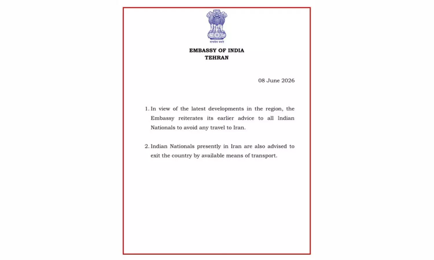 India Issues Iran Travel Advisory Amid Escalating Tensions India Issues Iran Travel Advisory Amid Escalating Tensions