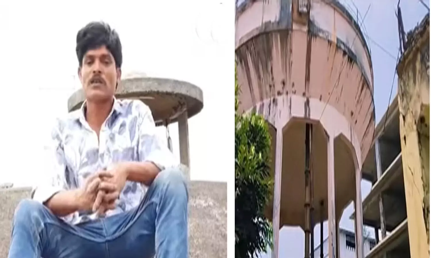 Amalapuram: Contract Worker Protests On Top of Water Tank Over Delayed Salary Amalapuram: Contract Worker Protests On Top of Water Tank Over Delayed Salary
