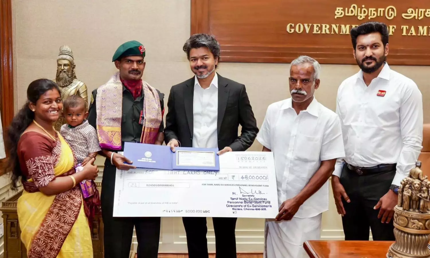 TN CM Vijay Honours Kirti Chakra Awardee Jawan Meenatchi Sundaram TN CM Vijay Honours Kirti Chakra Awardee Jawan Meenatchi Sundaram
