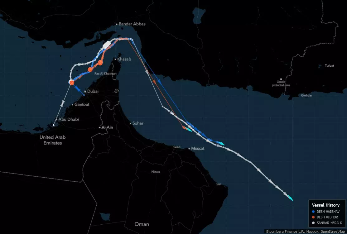 Three India-Linked Supertankers Reappear in Gulf of Oman Three India-Linked Supertankers Reappear in Gulf of Oman