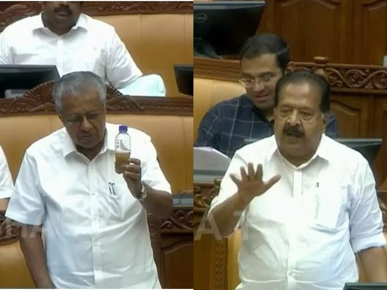 Sewage Water Cannon Row Rocks Kerala Assembly, Pinarayi Shows Up With Bottle Sewage Water Cannon Row Rocks Kerala Assembly, Pinarayi Shows Up With Bottle
