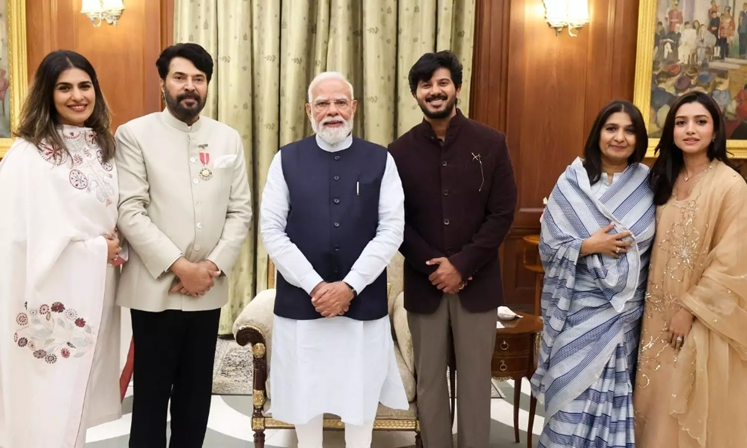 PM Modi Meets Mammootty, His Family After Padma Awards Ceremony PM Modi Meets Mammootty, His Family After Padma Awards Ceremony