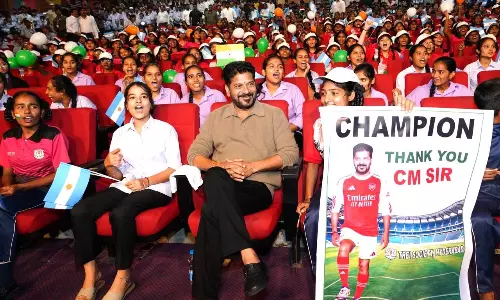 CM Revanth Reddy Enjoys Argentina–Egypt FIFA World Cup Match With Students