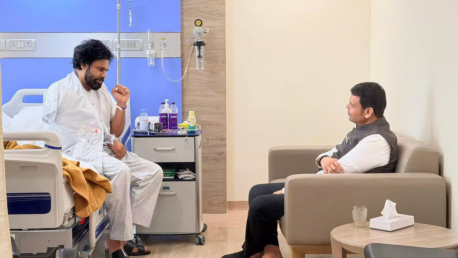 Devendra Fadnavis Visits Pawan Kalyan in Mumbai After Surgery Devendra Fadnavis Visits Pawan Kalyan in Mumbai After Surgery