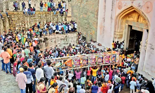 Devotees Flock to Golconda Fort for Bonalu Celebrations on Sunday Devotees Flock to Golconda Fort for Bonalu Celebrations on Sunday