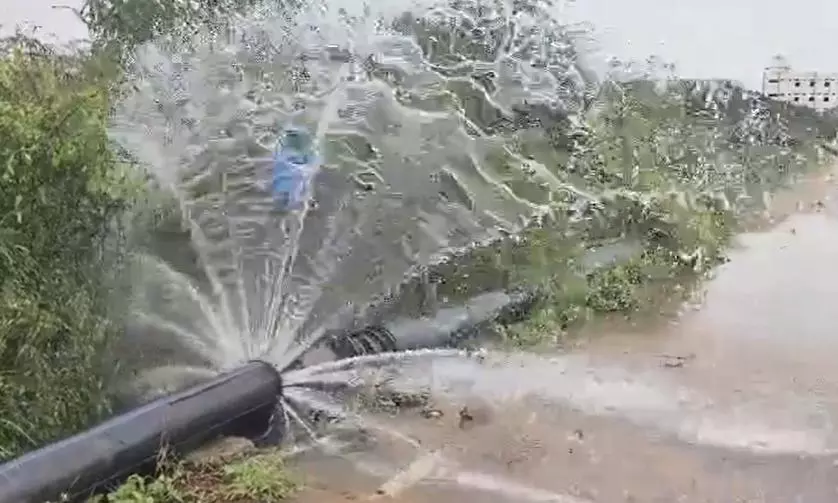 Mission Bhagiratha Pipeline Leaks Again in Nagarkurnool Mission Bhagiratha Pipeline Leaks Again in Nagarkurnool