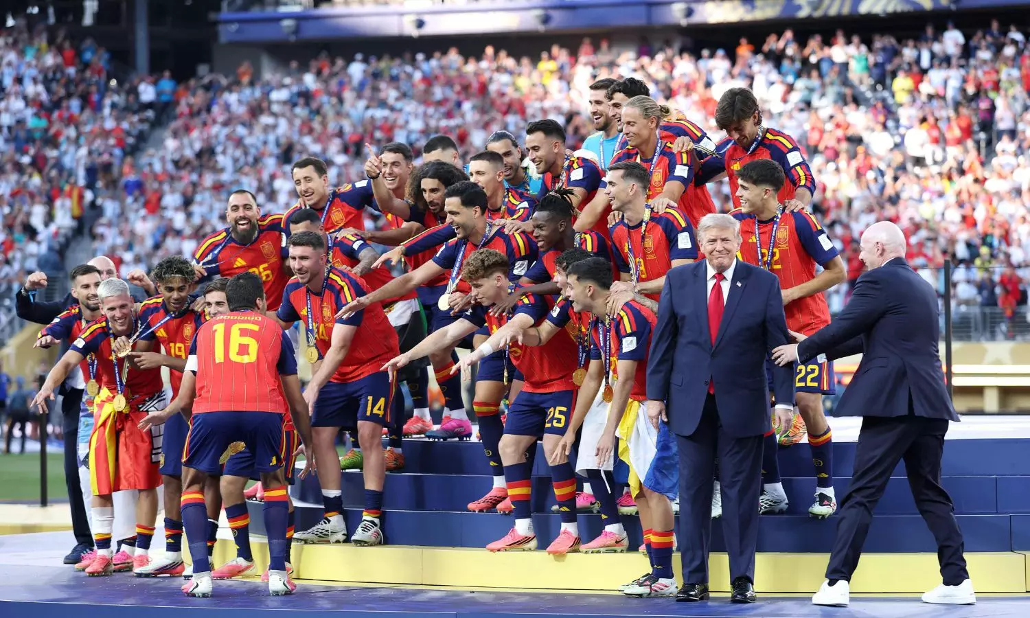 Attention Seeking Trump Photobombs Spain’s FIFA World Cup Trophy Lift Attention Seeking Trump Photobombs Spain’s FIFA World Cup Trophy Lift