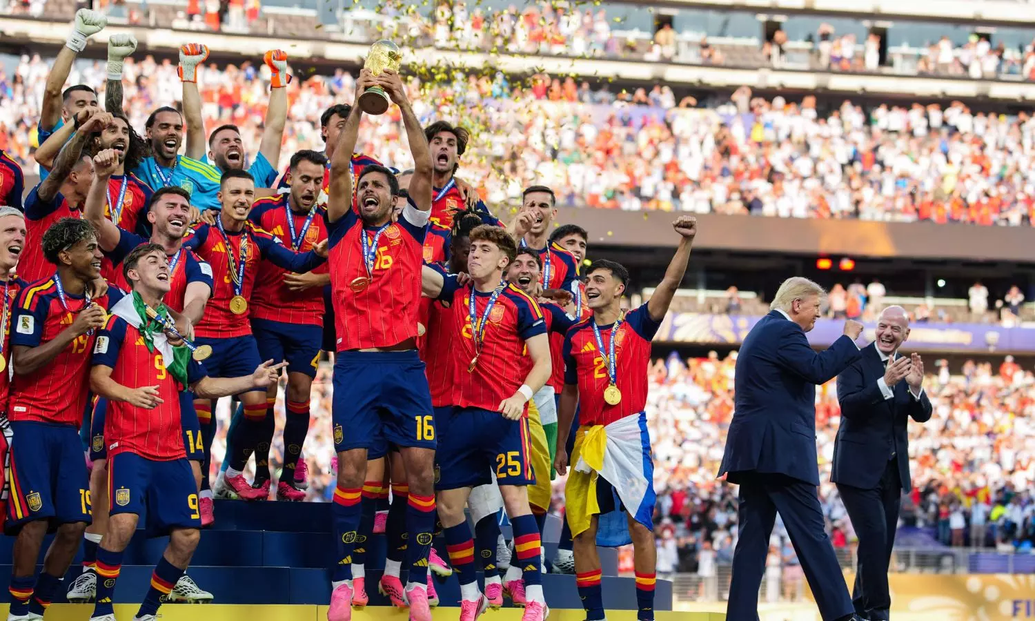 Attention Seeking Trump Photobombs Spain’s FIFA World Cup Trophy Lift Attention Seeking Trump Photobombs Spain’s FIFA World Cup Trophy Lift