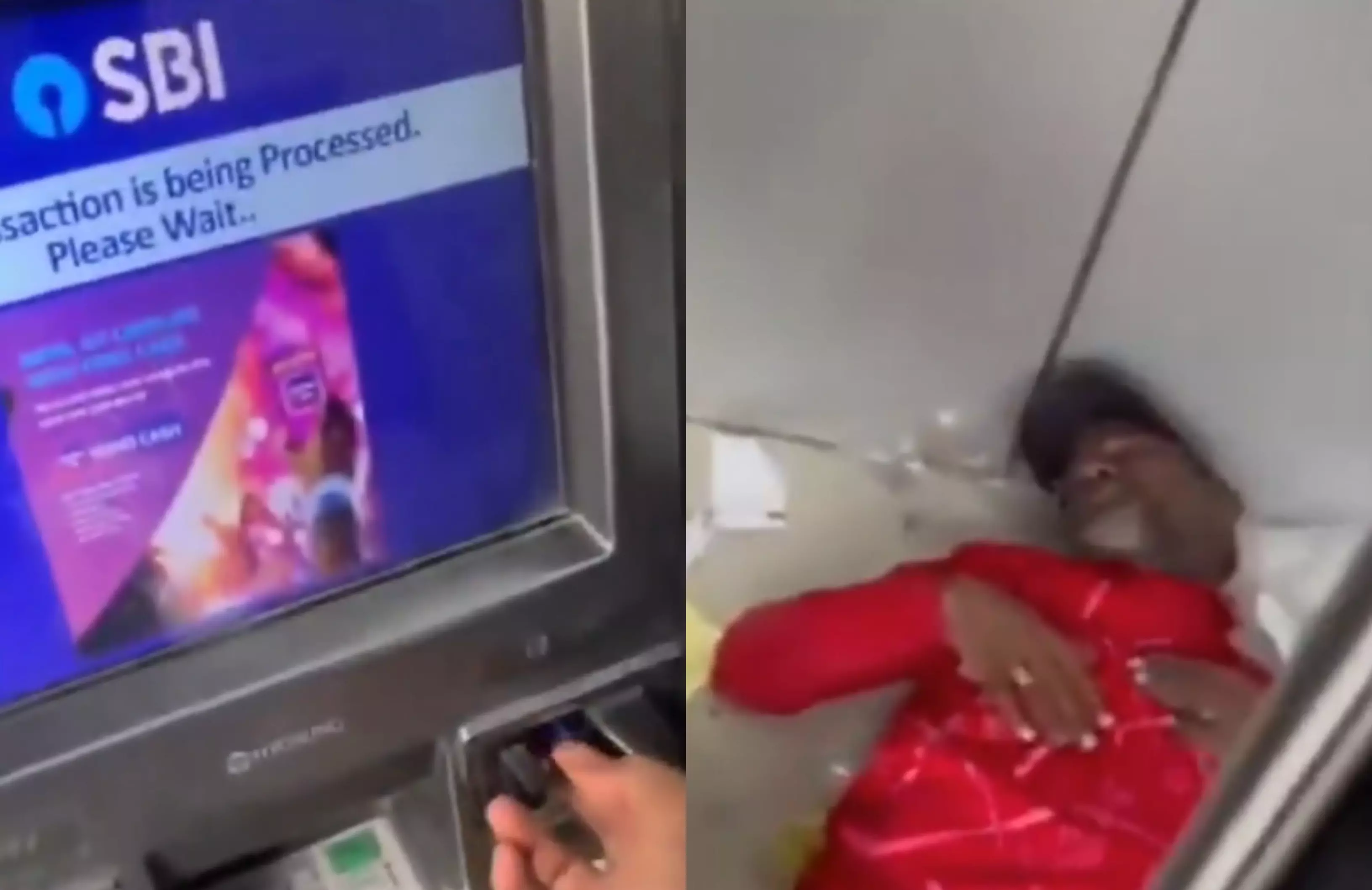 Man Sleeps Inside SBI ATM in Borabanda Man Sleeps Inside SBI ATM in Borabanda