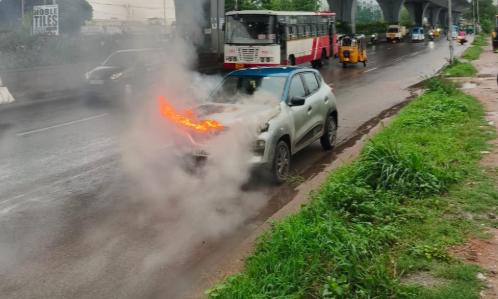 Hyderabad: Moving Car Catches Fire Near PVNR Expressway