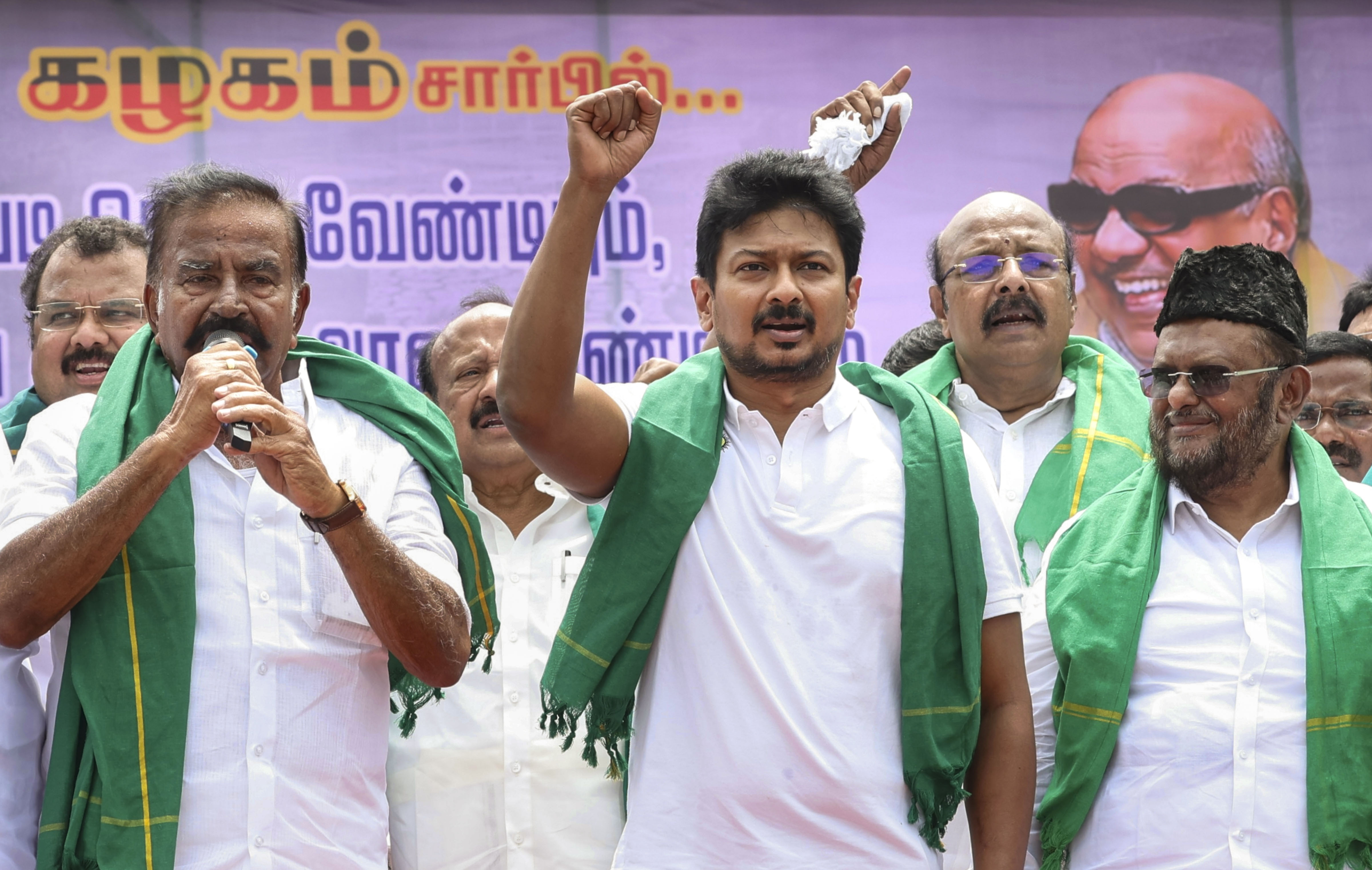 Cauvery Crisis: Udhayanidhi Leads DMK Protest; Stalin Accuses Govt of Negligence
