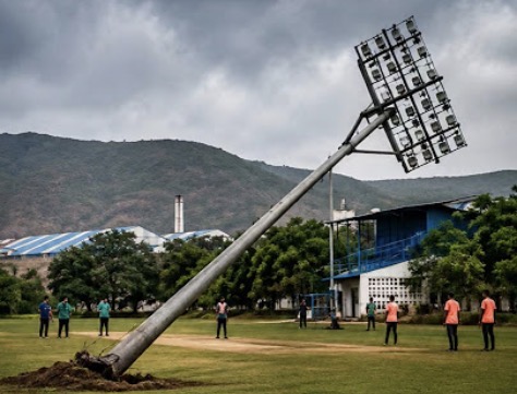 High Mast Floodlight Collapses at Railway Stadium in Visakhapatnam