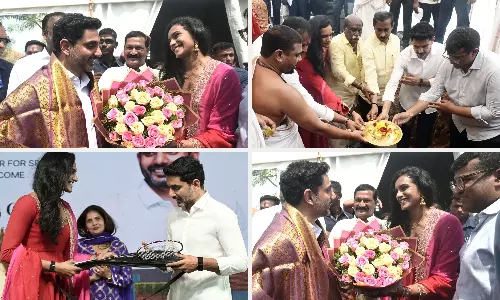 Lokesh, Sindhu Lay Foundation For Sports Excellence Centre in Vizag Lokesh, Sindhu Lay Foundation For Sports Excellence Centre in Vizag