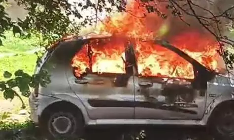Car Catches Fire in Hayathnagar Car Catches Fire in Hayathnagar