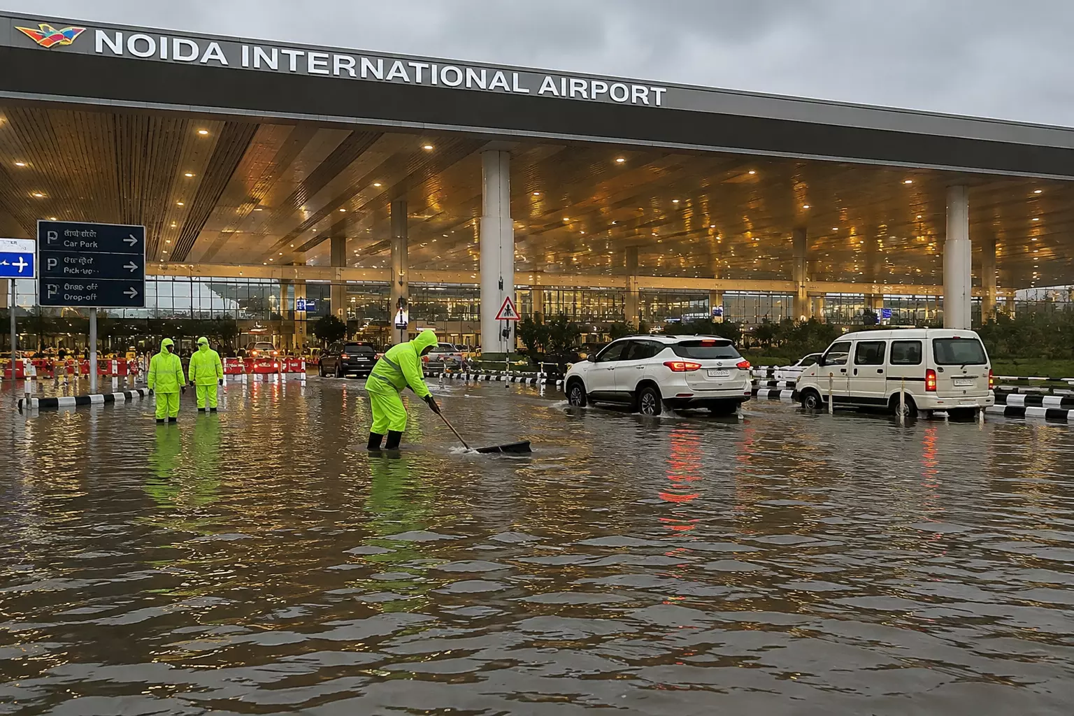 Waterlogging At Noida Airport Triggers Political Spat As Akhilesh Targets BJP Waterlogging At Noida Airport Triggers Political Spat As Akhilesh Targets BJP