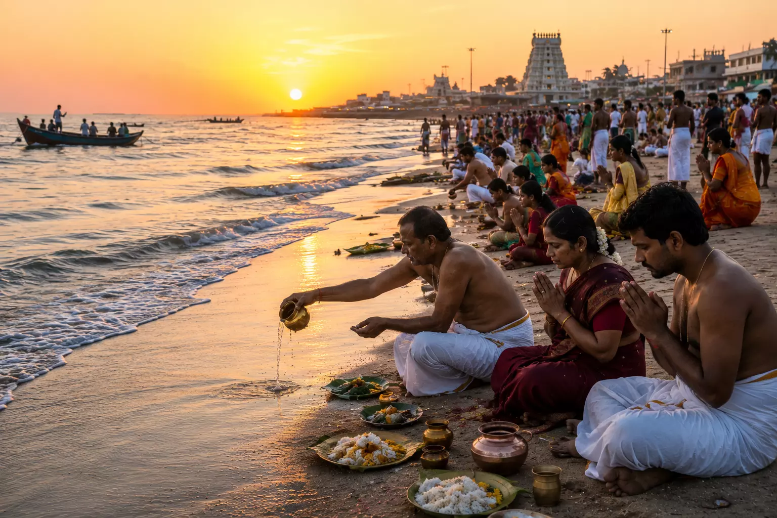 TN: Thousands Perform Ancestral Rites at Water Bodies on Aadi Ammavasai TN: Thousands Perform Ancestral Rites at Water Bodies on Aadi Ammavasai