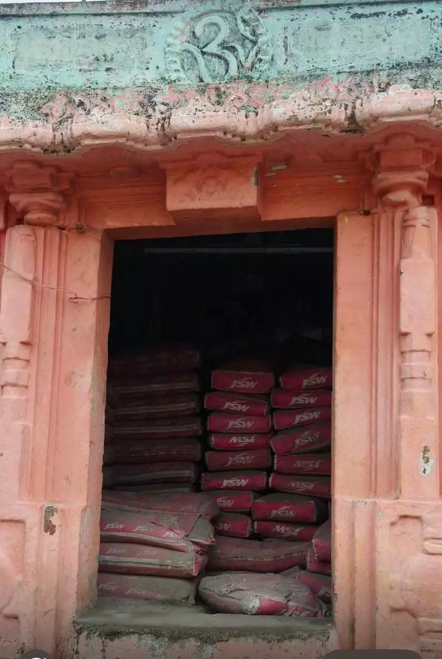 Cement Bags Stored Inside Ancient Temple Cement Bags Stored Inside Ancient Temple