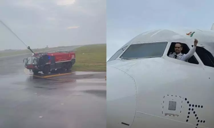 Bhogapuram Airport: First Flight Receives Traditional Water Cannon Salute