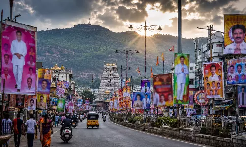 Tirupati Roads Turn Publicity Spaces, Spiritual Character Takes a Hit Tirupati Roads Turn Publicity Spaces, Spiritual Character Takes a Hit