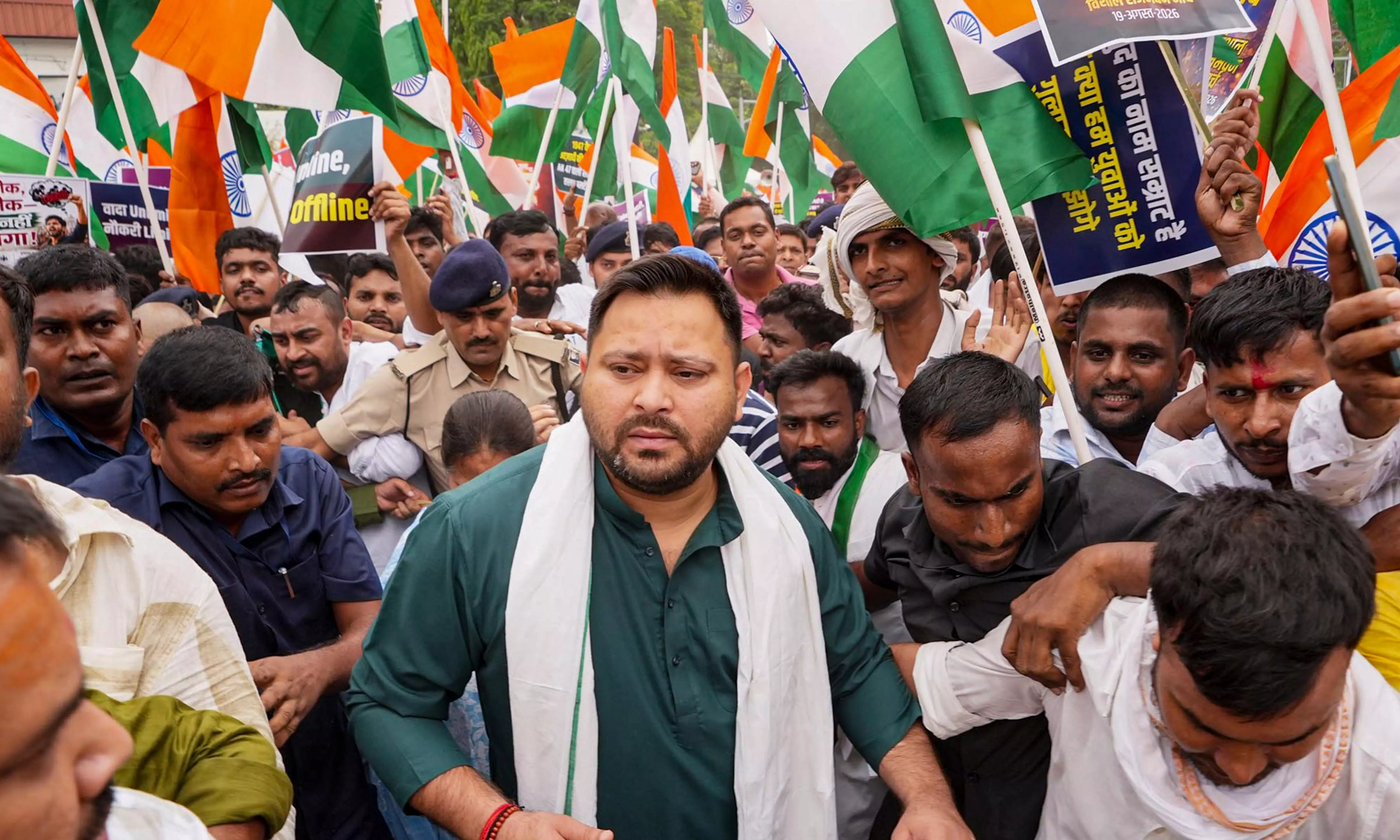 Tejashwi Detained in Patna During March Over NEET Protest Crackdown Tejashwi Detained in Patna During March Over NEET Protest Crackdown