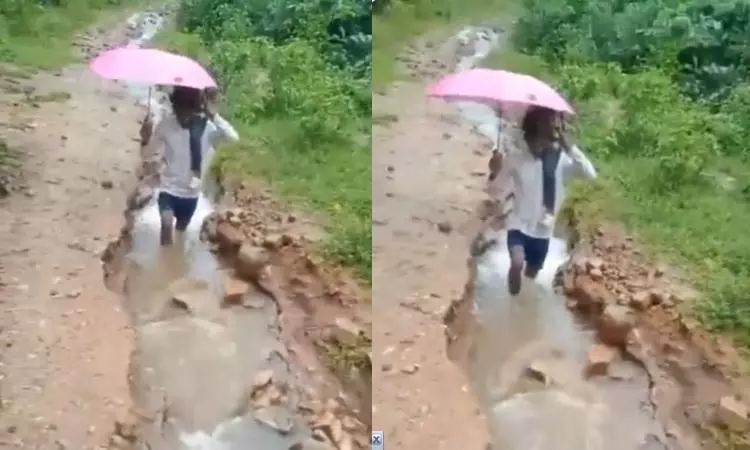 Father Carries Sick Son for 5 Km to Hospital Due to Lack of Road Father Carries Sick Son for 5 Km to Hospital Due to Lack of Road